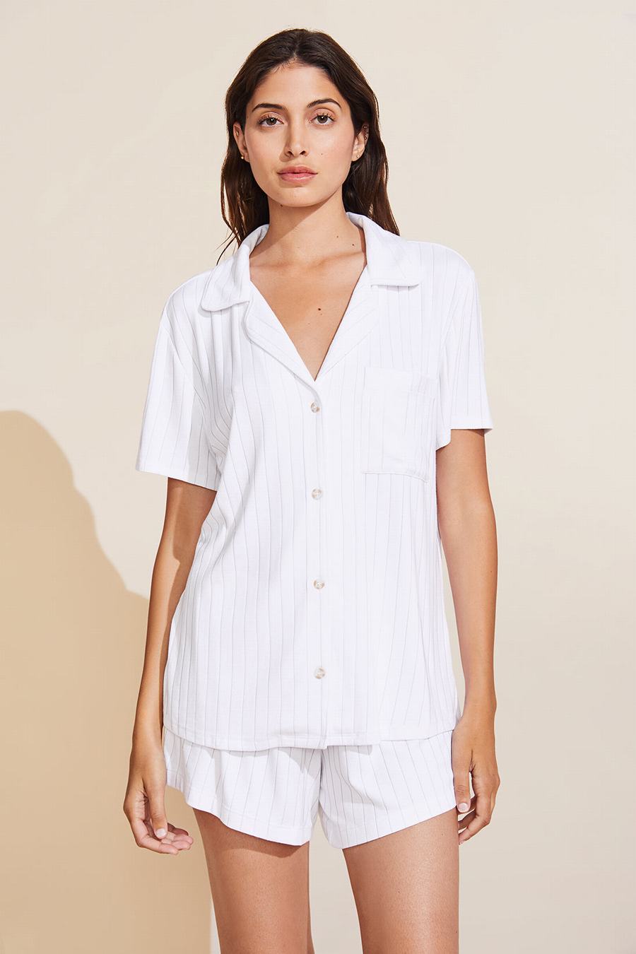 Piżama Damskie Eberjey Gisele TENCEL™ Modal Rib Relaxed Short PJ Set Białe | SKC2891IS