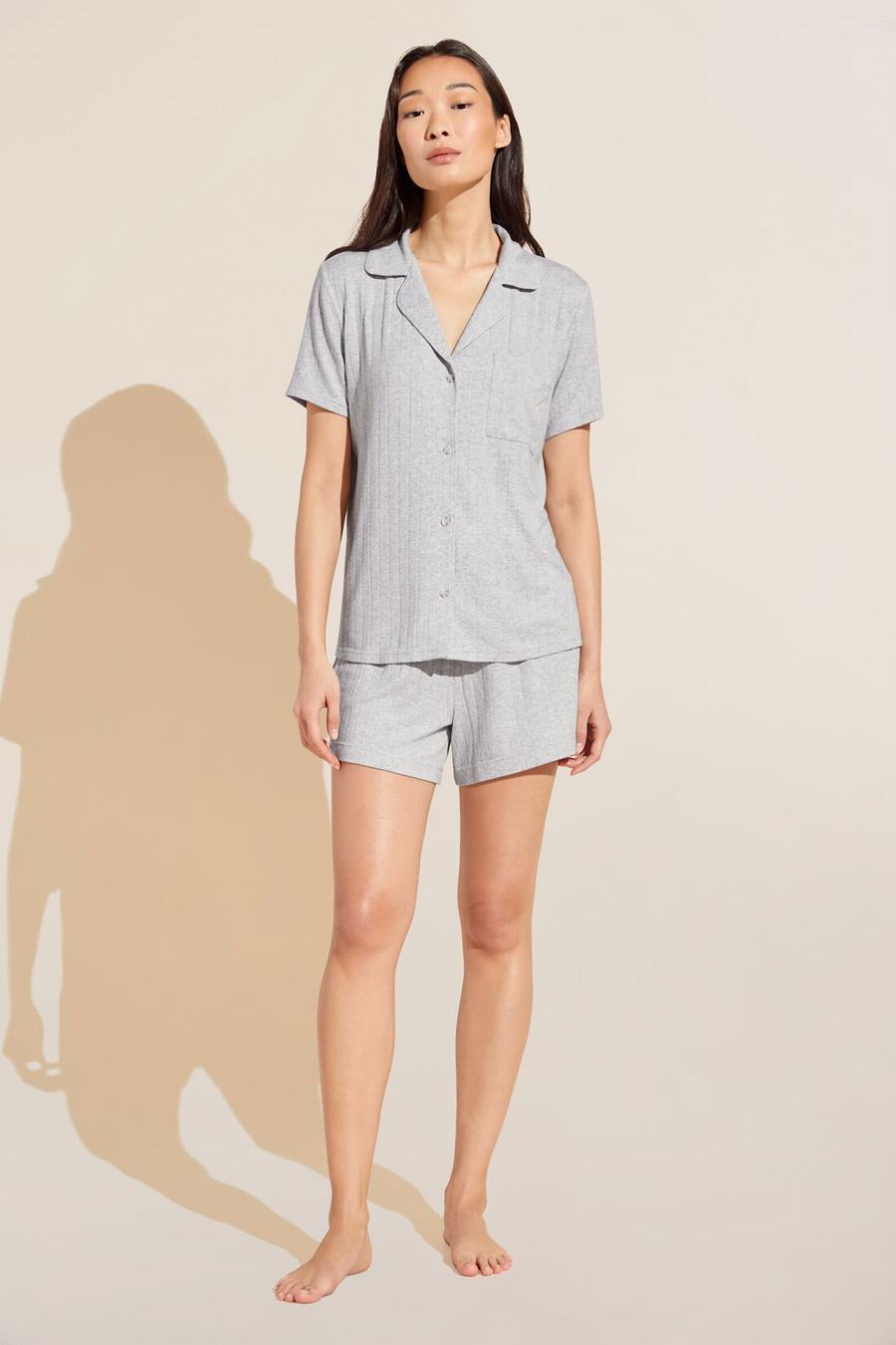 Piżama Damskie Eberjey Gisele TENCEL™ Modal Rib Relaxed Short PJ Set Głęboka Szare | KVY463BC