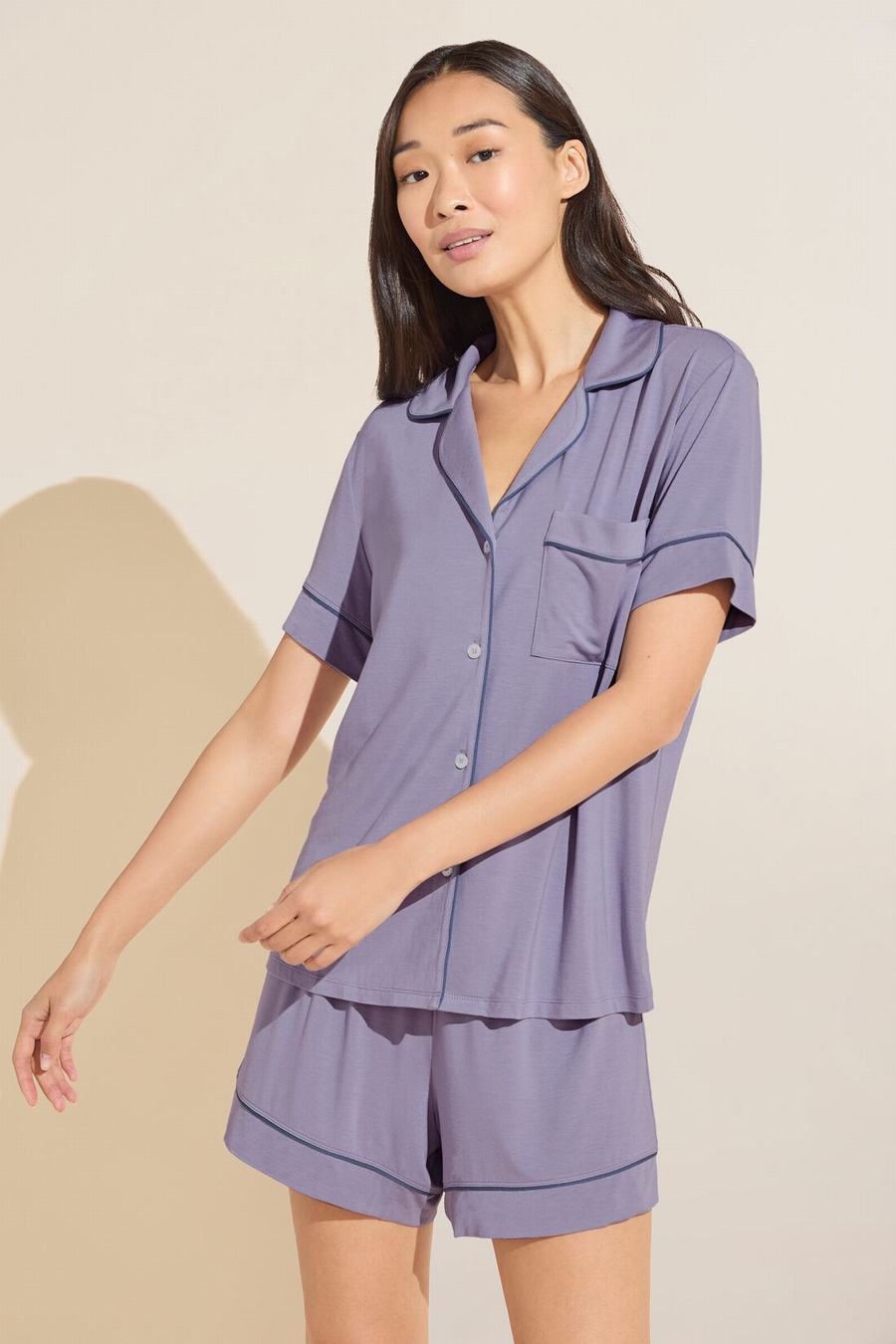 Piżama Damskie Eberjey Gisele TENCEL™ Modal Relaxed Short PJ Set Fioletowe Niebieskie | IYT2573UF