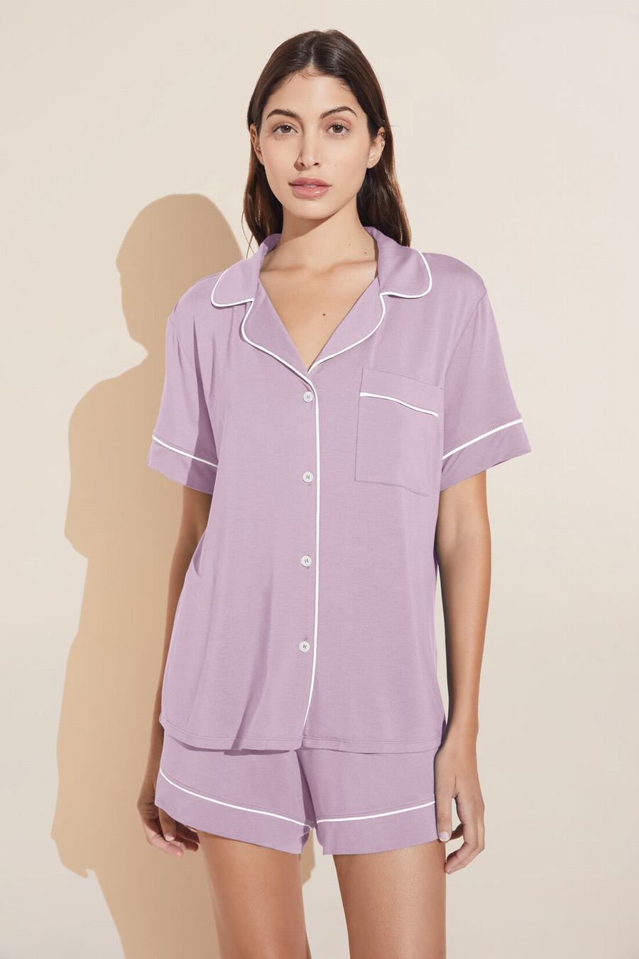 Piżama Damskie Eberjey Gisele TENCEL™ Modal Relaxed Short PJ Set Fioletowe Białe | YYK9328TS