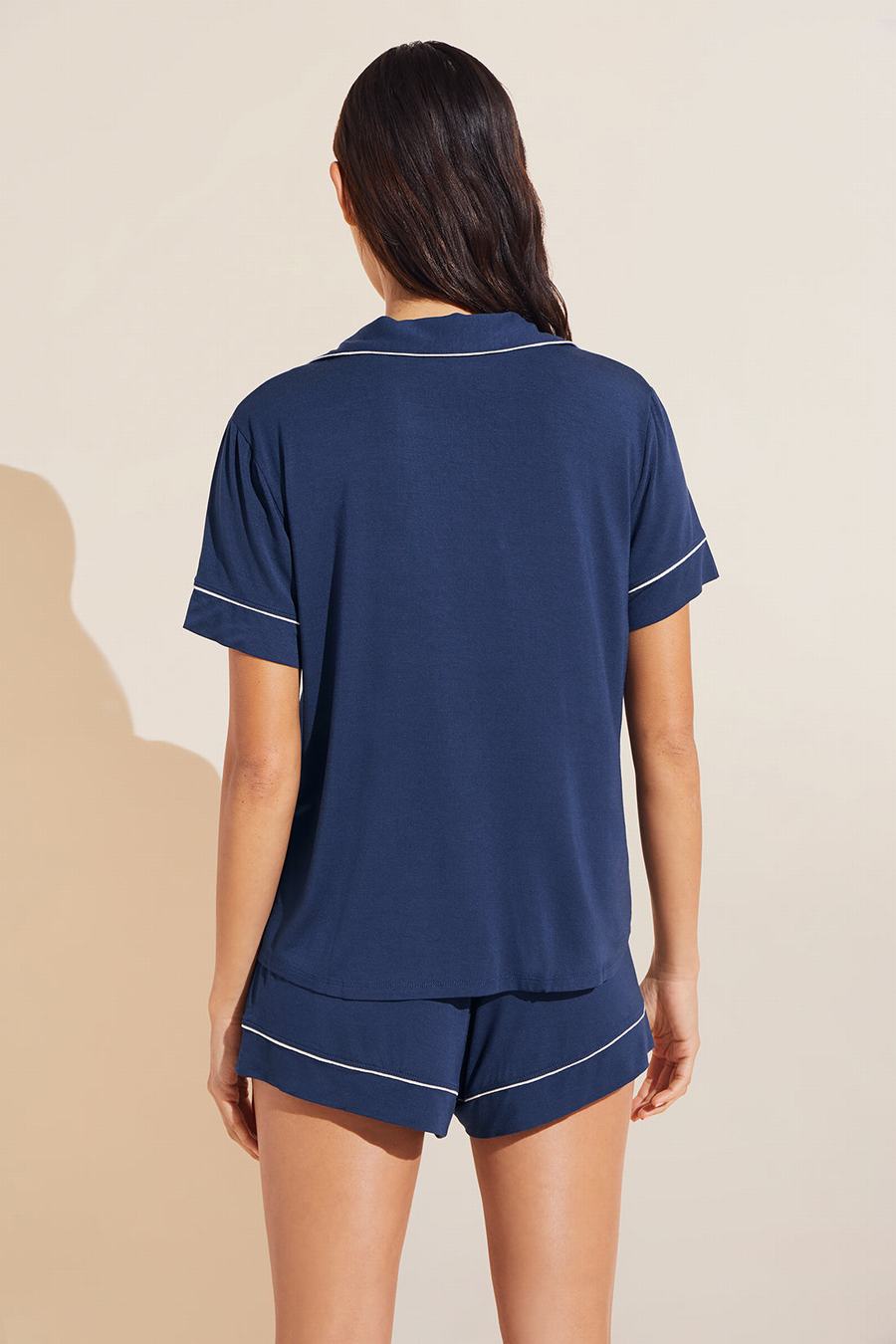 Piżama Damskie Eberjey Gisele TENCEL™ Modal Relaxed Short PJ Set Granatowe Białe | XZQ2690LP