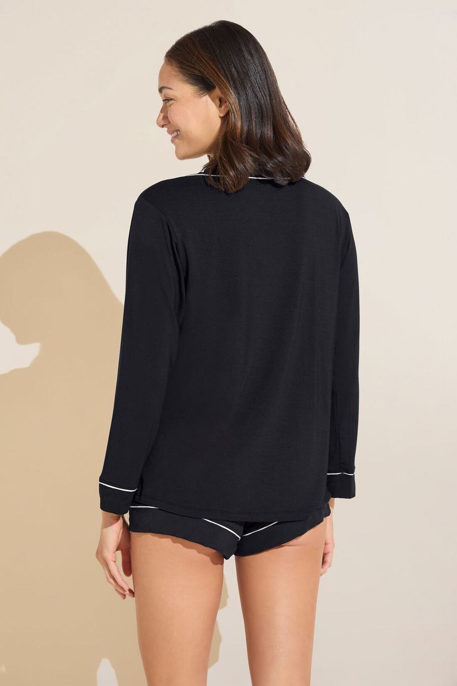 Piżama Damskie Eberjey Gisele TENCEL™ Modal Long Sleeve & Shortie Short PJ Set Czarne Białe | TTR3190FC