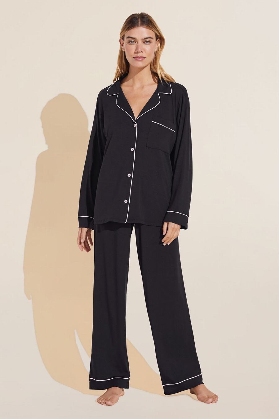 Piżama Damskie Eberjey Gisele TENCEL™ Modal Long PJ Set Czarne Różowe | GCF1889VR