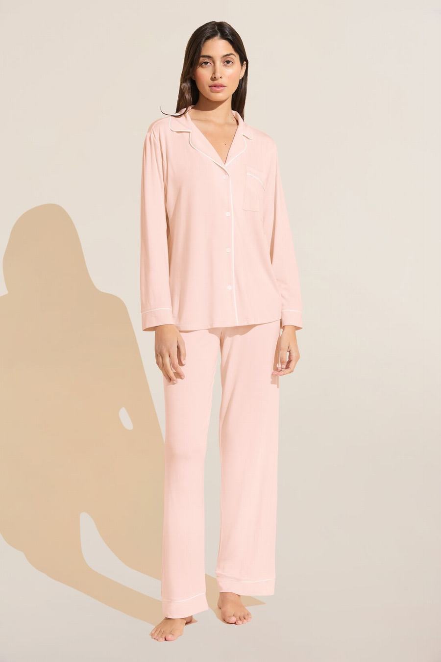 Piżama Damskie Eberjey Gisele TENCEL™ Modal Long PJ Set Różowe Białe | MSY6450TR