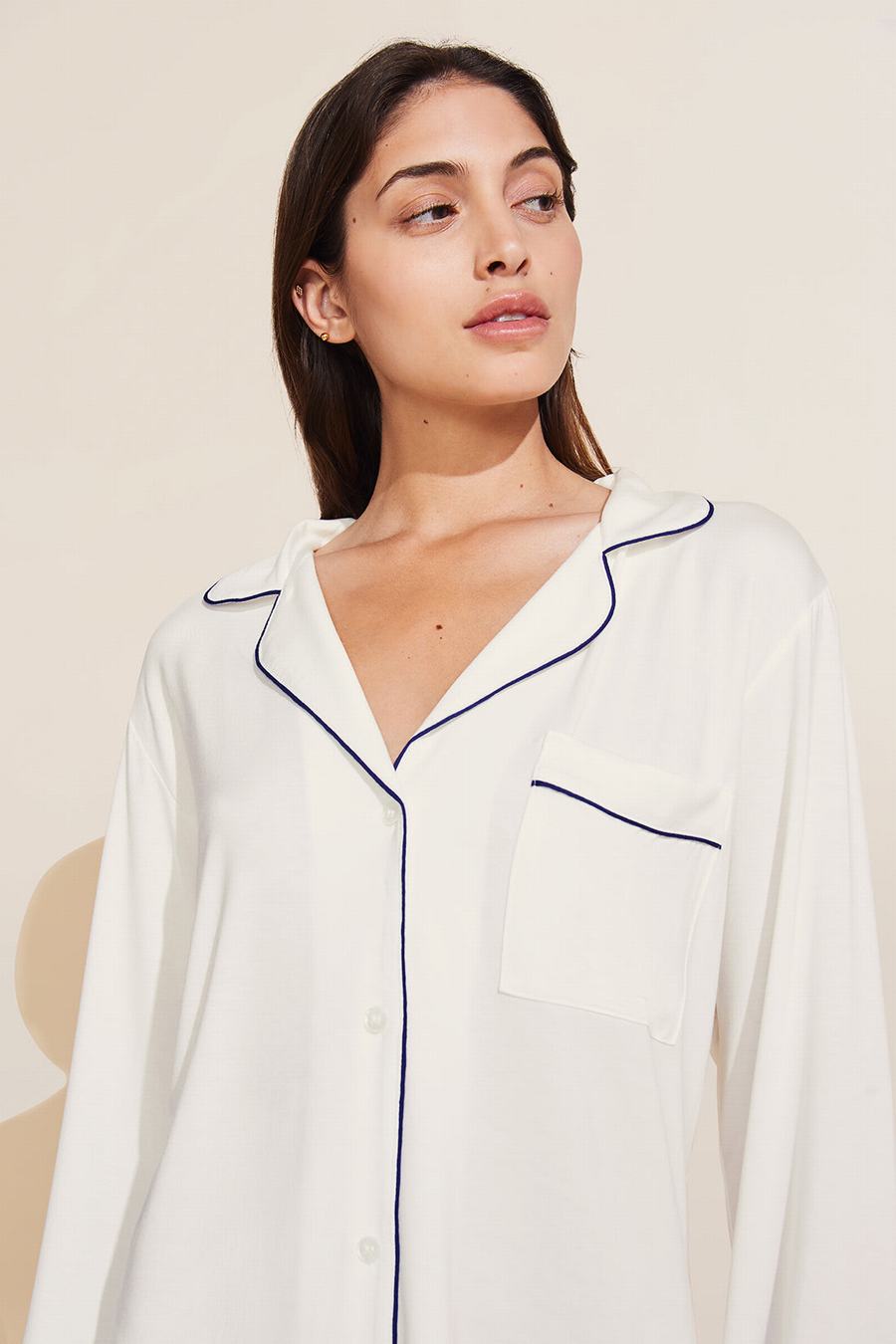 Piżama Damskie Eberjey Gisele TENCEL™ Modal Long PJ Set Białe Granatowe | JER5347NY