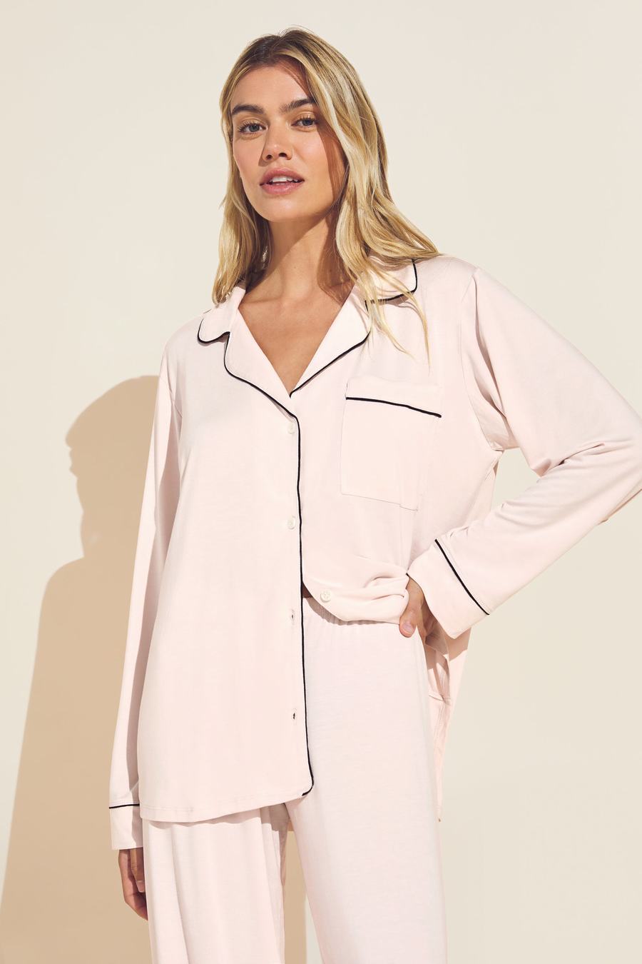 Piżama Damskie Eberjey Gisele TENCEL™ Modal Long PJ Set Różowe Czarne | CKE6980QQ