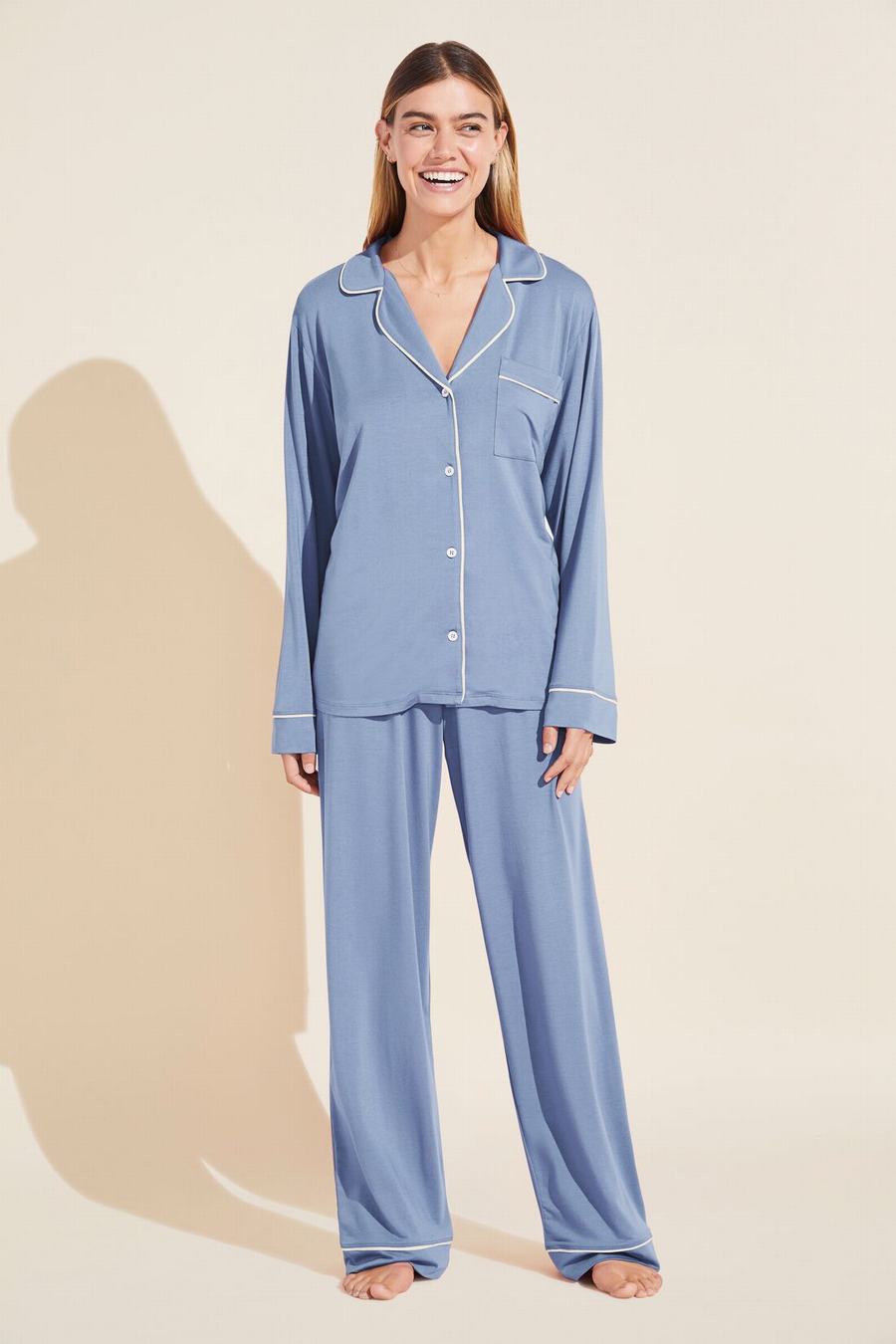 Piżama Damskie Eberjey Gisele TENCEL™ Modal Long PJ Set Niebieskie Białe | XOT1257OE