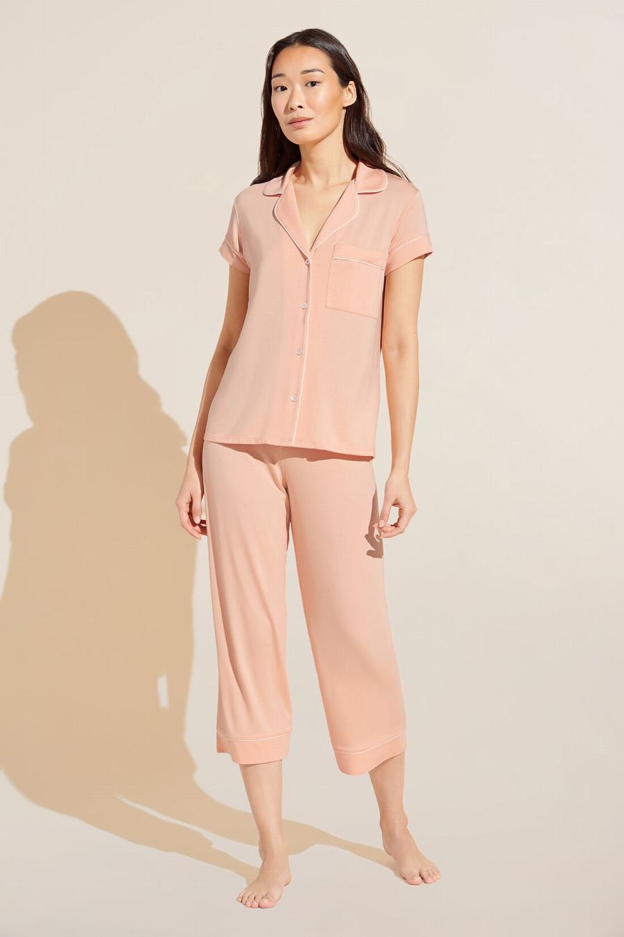 Piżama Damskie Eberjey Gisele TENCEL Modal Short Sleeve Cropped PJ Set Koralowe Białe | ISZ7561KO