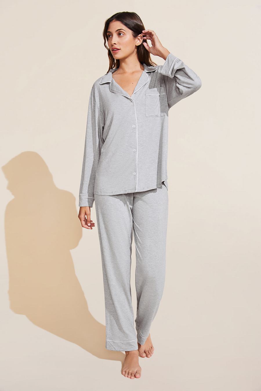 Piżama Damskie Eberjey Gisele TENCEL Modal Long PJ Set Szare Różowe | YRZ5989HA