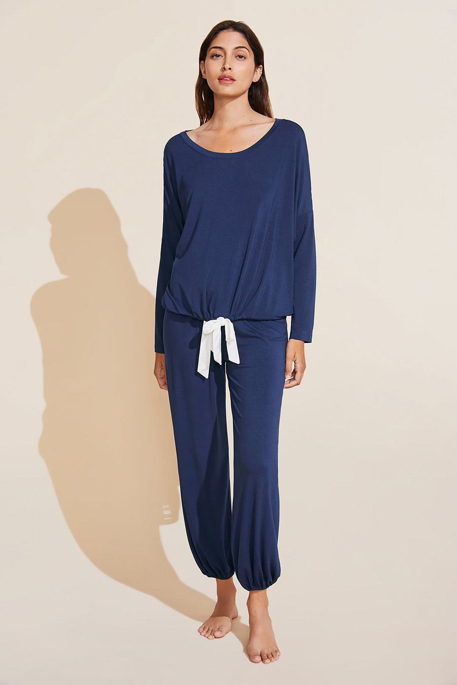 Piżama Damskie Eberjey Gisele TENCEL™ Modal Slouchy PJ Set Granatowe Białe | OBP4711BE