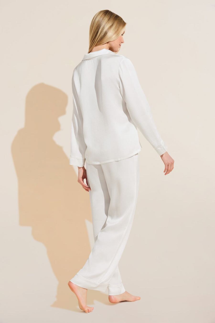 Piżama Damskie Eberjey Inez Textured Washable Silk Long PJ Set Białe | AVD7196NZ