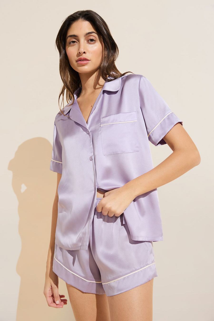 Piżama Damskie Eberjey Inez Washable Silk Short PJ Set Fioletowe Białe | VKI9364LQ