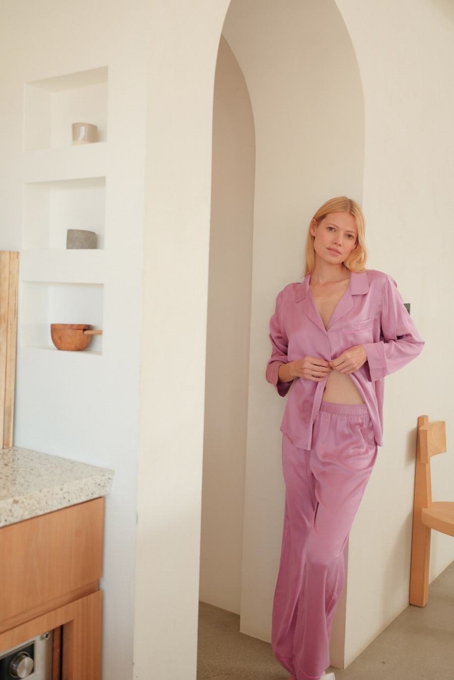 Piżama Damskie Eberjey Inez Washable Silk Long PJ Set Różowe Różowe | EQP956XP