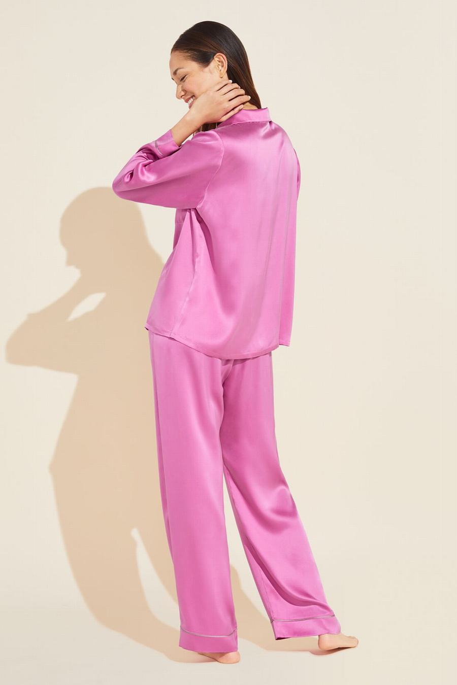 Piżama Damskie Eberjey Inez Washable Silk Long PJ Set Różowe Różowe | HFW7181UC