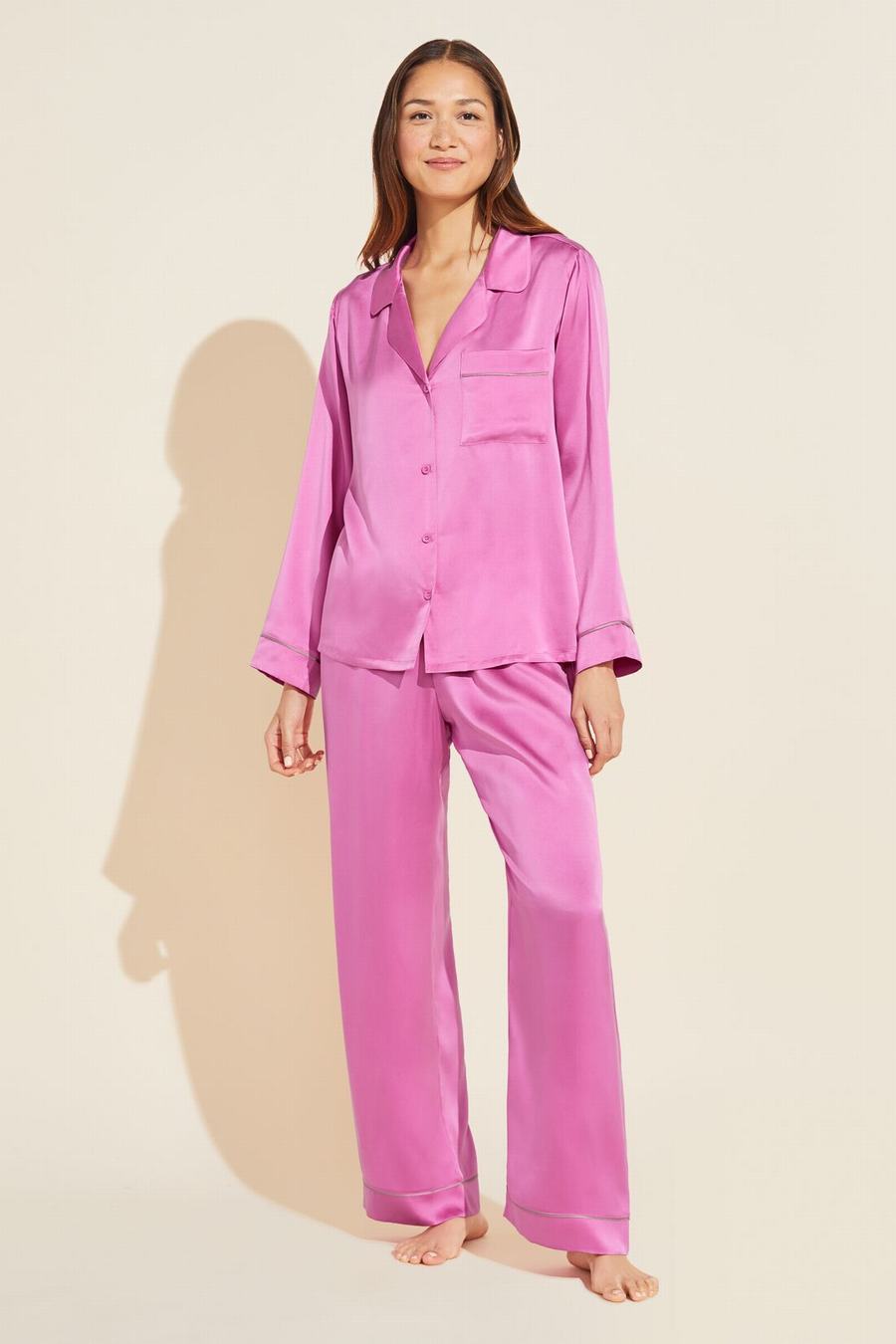 Piżama Damskie Eberjey Inez Washable Silk Long PJ Set Różowe Różowe | HFW7181UC