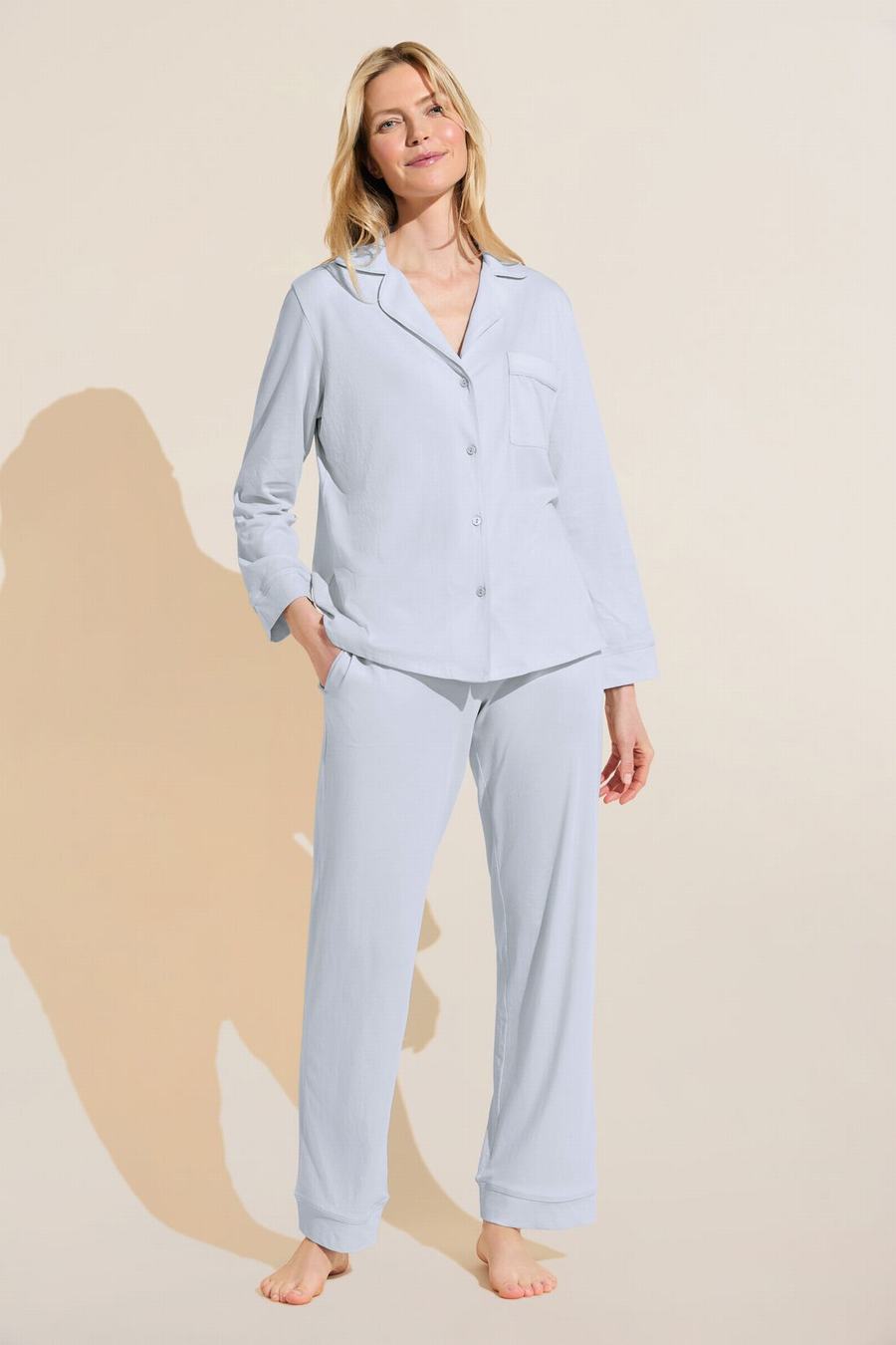 Piżama Damskie Eberjey Organic Pima Cotton Notch Collar Top & Pant PJ Set Niebieskie | IID5964TB