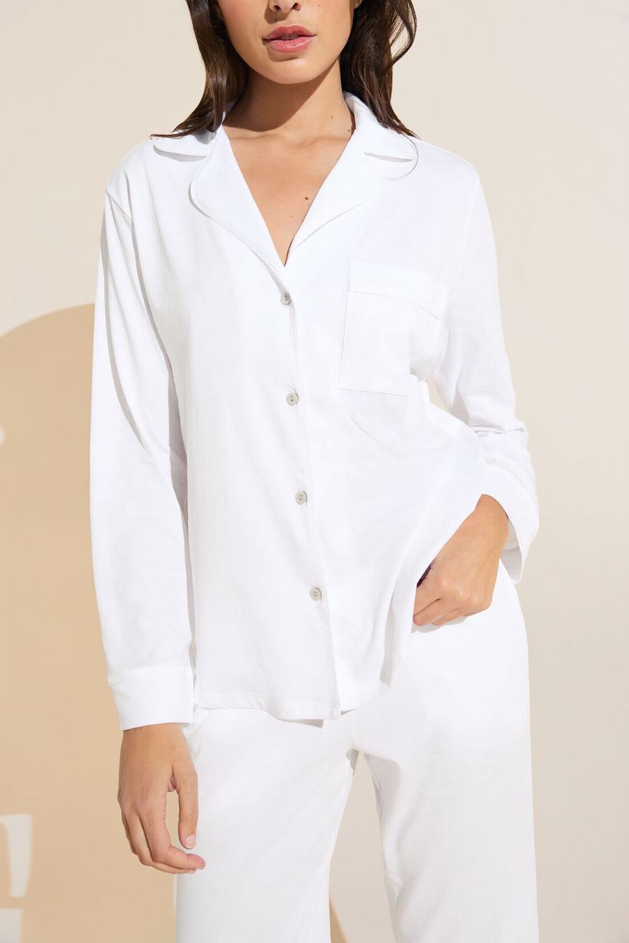 Piżama Damskie Eberjey Organic Pima Cotton Notch Collar Top & Pant PJ Set Białe | CTY1238JQ