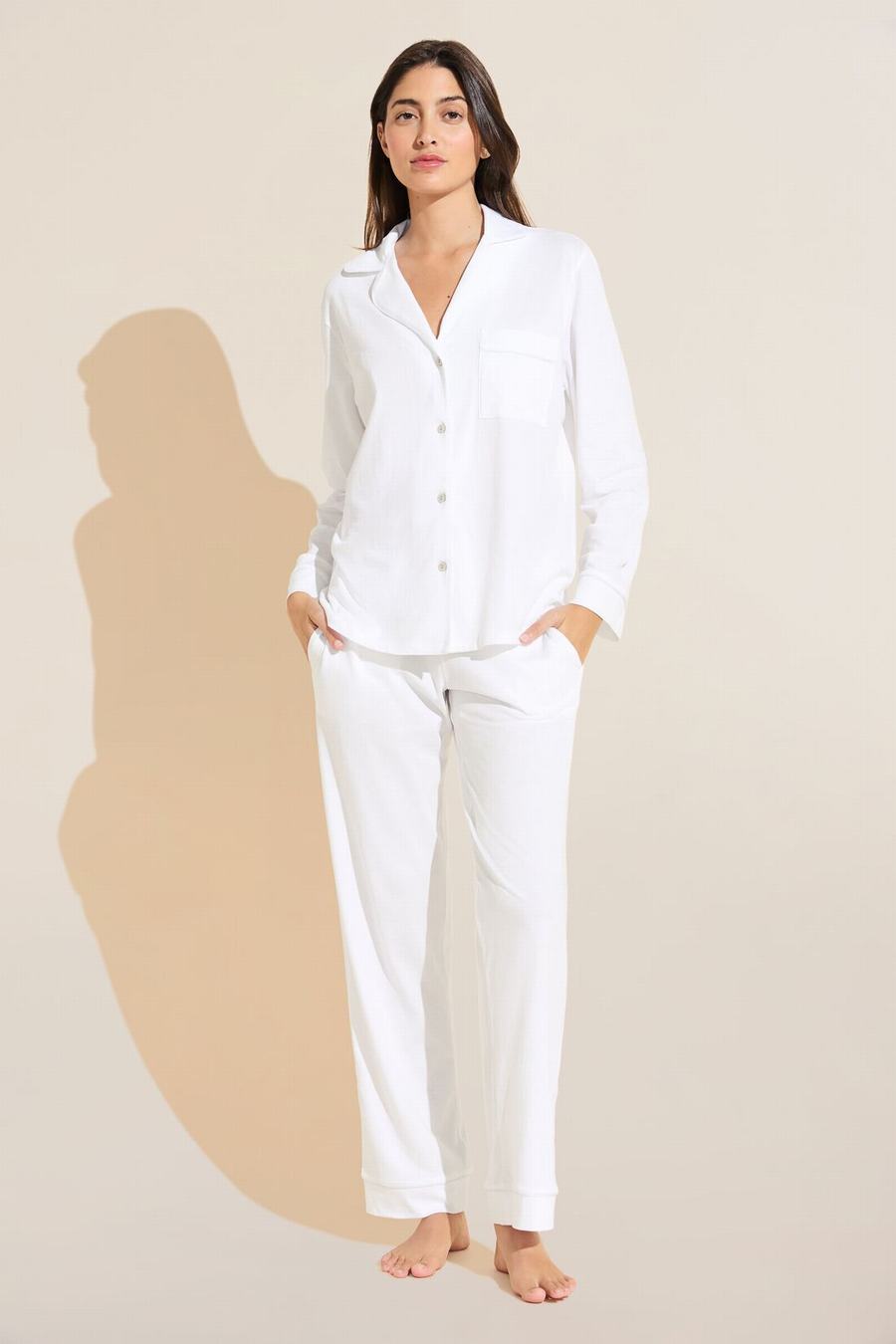 Piżama Damskie Eberjey Organic Pima Cotton Notch Collar Top & Pant PJ Set Białe | CTY1238JQ