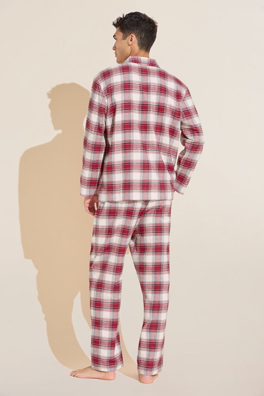 Piżama Męskie Eberjey Flannel Long PJ Set Czerwone Białe | MQK2787RM