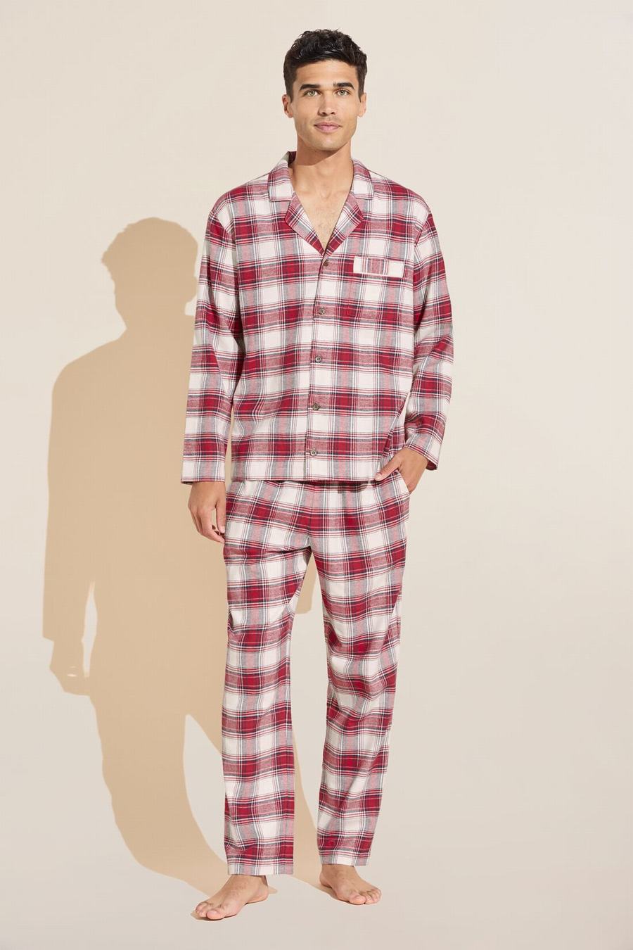 Piżama Męskie Eberjey Flannel Long PJ Set Czerwone Białe | MQK2787RM