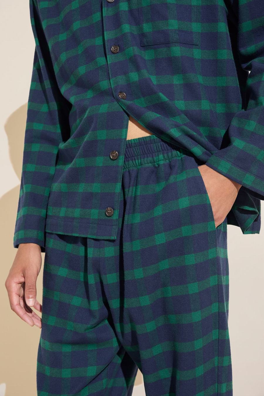 Piżama Męskie Eberjey Flannel Long PJ Set Granatowe Zielone | RSL2368JV